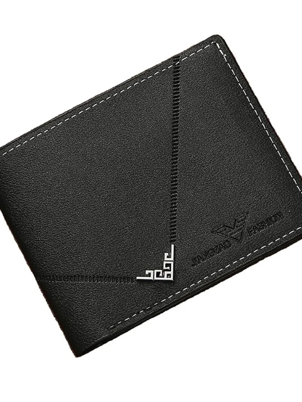 Black Men's Leather Bi-Fold Wallet with Decorative Stitching